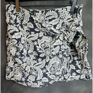 ZARA Embroidered Knot Front Skort Small Navy Floral Shorts Skirt Wrap Tie Boho